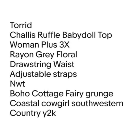 Torrid Challis Ruffle Babydoll Top Woman Plus 3X Grey Floral Y2k Boho Fairy Nwt - Picture 6 of 8